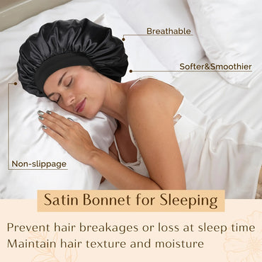 Satin Sleep Cap for Women & Men - Hair Bonnet for Curly Hair, Night Sleep Hat, Adjustable Shower Turban & Nightcap