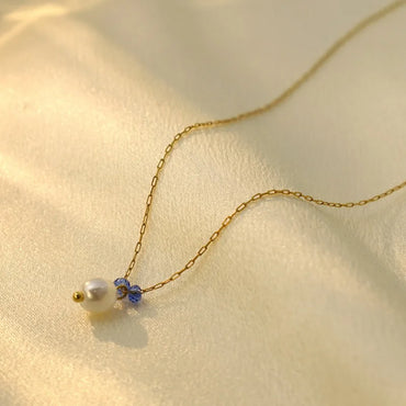 French Baroque Color Fading Blue Stone Pearl Necklace Autumn and Winter 316 Material Necklace Water Drop Female Clavicle Chain