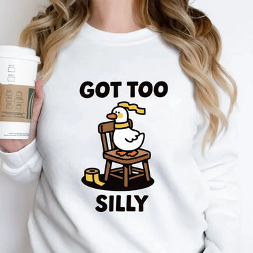 Got Too Silly Goose Graphic Cartoon Sweatshirt Urban Style Long Sleeve Streetwear Round Neck Top Sweater Boho Sweatshirt