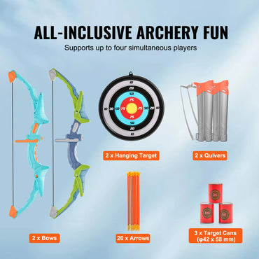 SucceBuy Kids Bow and Arrow Set LED Light Up Archery Toys Set with 10/20 Suction Cup Arrows Target & Quiverfor Kids Ages 4-12