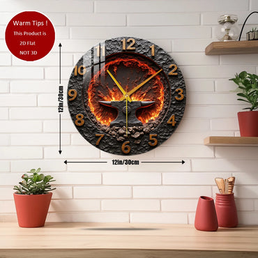 Tempered Glass Wall Clock Clock With Anvil Lava Fire Suitable For Wall Decor or Tabletop Display Anywhere