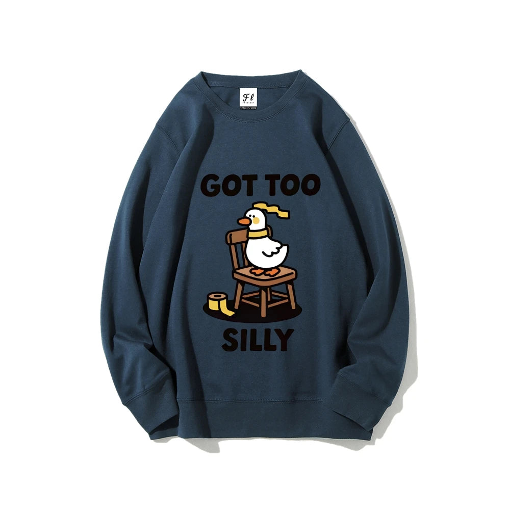 Got Too Silly Goose Graphic Cartoon Sweatshirt Urban Style Long Sleeve Streetwear Round Neck Top Sweater Boho Sweatshirt