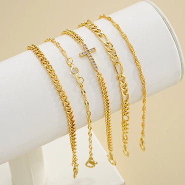 5pcs Fashion Zircon Cross Charm Bracelet Set Elegant High Quality Gold Color Multilayer Bracelets For Women Daily Wear Jewelry