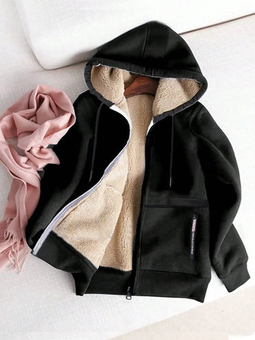 Women's Sherpa Lined Hoodie Jacket, Warm Windproof Zip-Up for Autumn Winter Outdoor