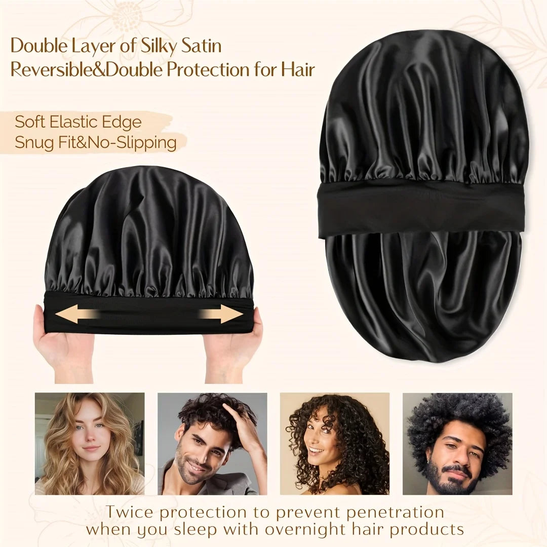 Satin Sleep Cap for Women & Men - Hair Bonnet for Curly Hair, Night Sleep Hat, Adjustable Shower Turban & Nightcap
