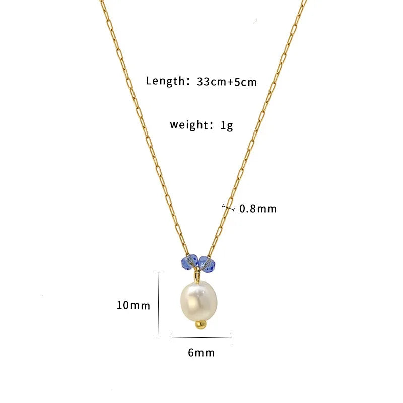 French Baroque Color Fading Blue Stone Pearl Necklace Autumn and Winter 316 Material Necklace Water Drop Female Clavicle Chain