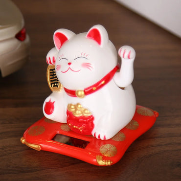 Lucky Cat Wealth Waving Figurines 2.5 inch Solar Powered Cute Cat Crafts Statue for Home/Office/Car Windshield Decor Accessories