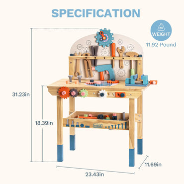 ROBUD Large Wooden Play Tool Workbench Set Multicolor Construction Workshop Tool Bench Toys Gift for Kids Toddlers