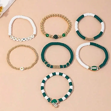 Low allergy football bead stackable bracelet set, perfect for daily wear and gatherings in autumn and winter, girlfriend gift