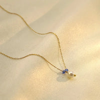 French Baroque Color Fading Blue Stone Pearl Necklace Autumn and Winter 316 Material Necklace Water Drop Female Clavicle Chain