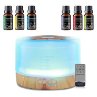 500ml Aromatherapy Essential Oil Diffuser Set with 6 Therapeutic Oils, 7 Color Changing LED Lights, Ultrasonic Cool Mist, Auto S