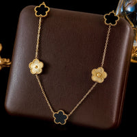 Stainless Steel White Plum Blossom Plant Leaf Flower Set Reversible Necklace Earrings Bracelet Women Clover Jewelry