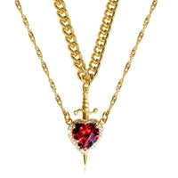 Heart and Sword Couples Necklace Heart Zirconia Chain Trendy Matching Sword Through Heart Necklace Set