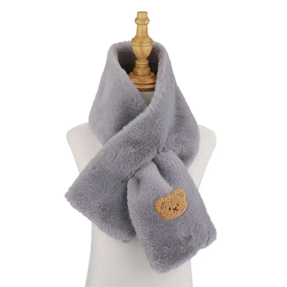Winter Women Plush Scarf Soft Faux Rabbit Fur Snood Scarves Solid Color Neck Collar Cartoon Bear Girl Neckerchief Warmer Stuff