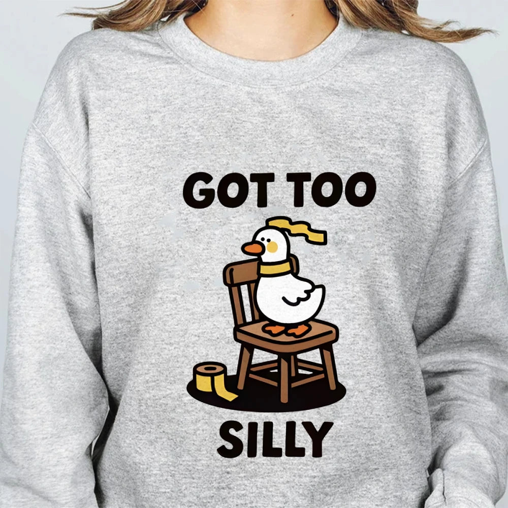 Got Too Silly Goose Graphic Cartoon Sweatshirt Urban Style Long Sleeve Streetwear Round Neck Top Sweater Boho Sweatshirt