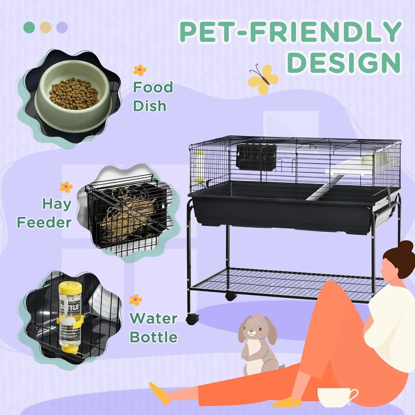 Two-Story Small Animal Cage Removable from Stand, Guinea Pig Cage with Shelf & Wheels, Pet Habitat for Hedgehog,, Customized