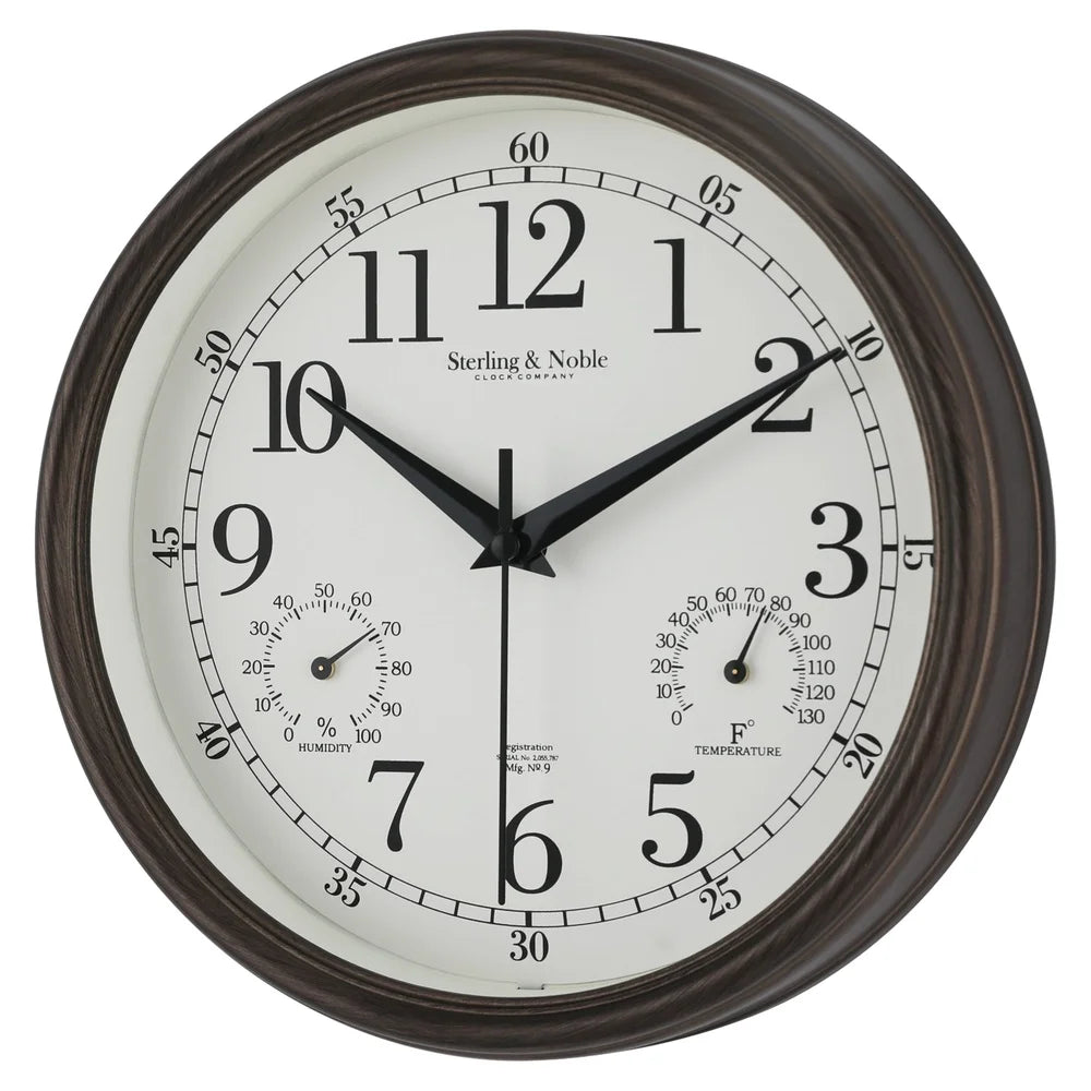 8.75 Inch Antique Bronze Indoor Outdoor Wall Clock with Thermometer Hygrometer Lightweight Durable Quartz Movement Analog Clock