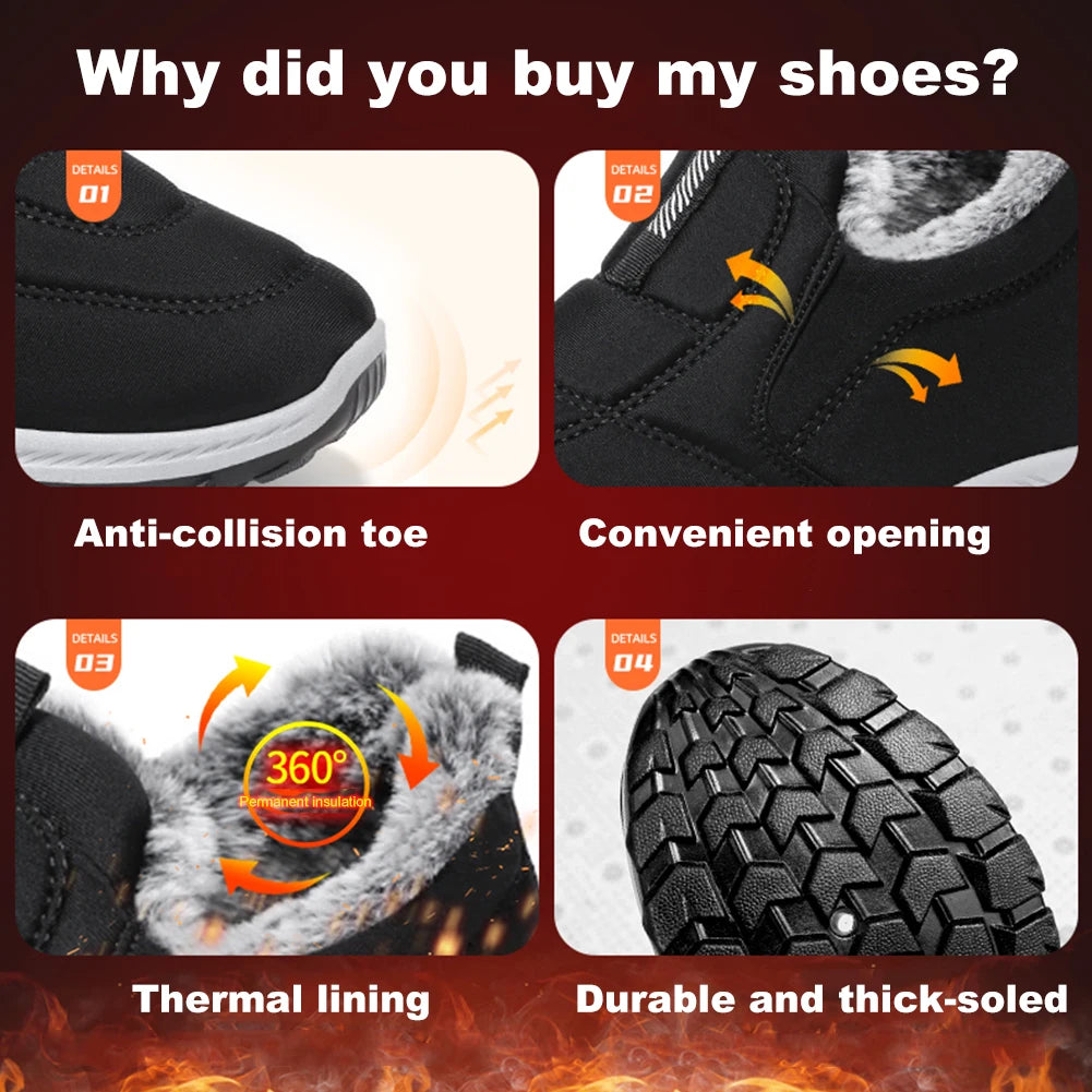Warm Walking Shoes Lightweight Thermal Ankle Boots Non-slip Slip On Sneakers Winter Thick Fur Shoes for Outdoor Sports