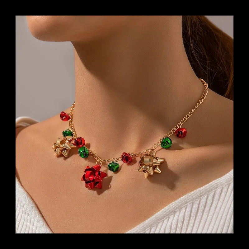 Christmas New Colorful Bell Necklace Female, Irregular Versatile Red-green Autumn and Winter Collarbone Chain