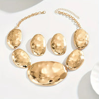 Lxalry 3 fashionable, elegant, exaggerated metal style, geometric oval shape, trendy European and American necklace earrings set