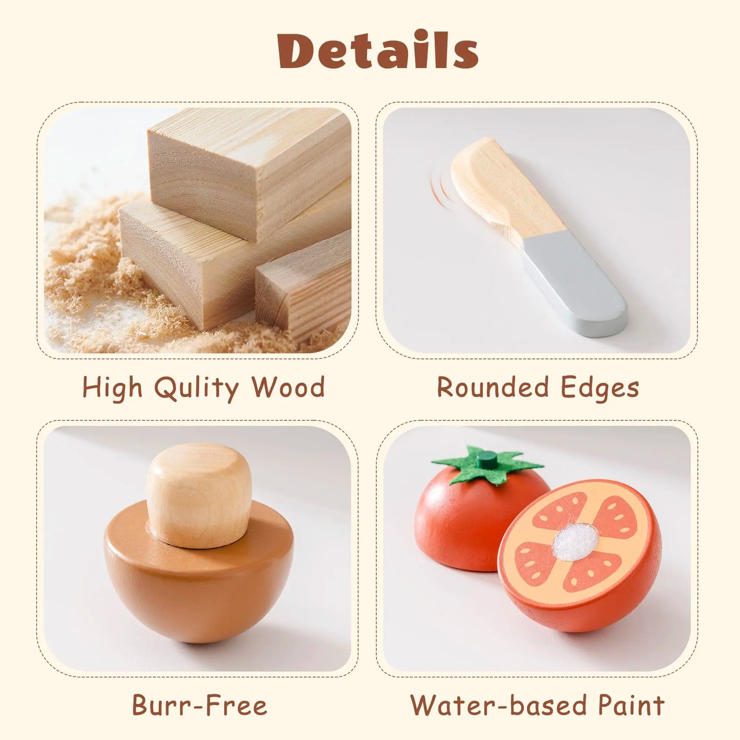 ROBUD Wooden Pretend Play Food Set Cutting Toy Food Play Kitchen Accessories Toy Food with Storage Bag Toys Gifts for Girls Boys