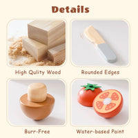 ROBUD Wooden Pretend Play Food Set Cutting Toy Food Play Kitchen Accessories Toy Food with Storage Bag Toys Gifts for Girls Boys