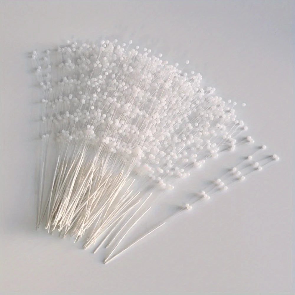 100Pcs/ Bag String Pearl Stick 4mm Pearl Flower Stem Wedding Pearl Bride Bouquet Party Decoration Flower Bead String