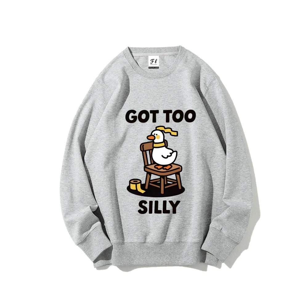 Got Too Silly Goose Graphic Cartoon Sweatshirt Urban Style Long Sleeve Streetwear Round Neck Top Sweater Boho Sweatshirt
