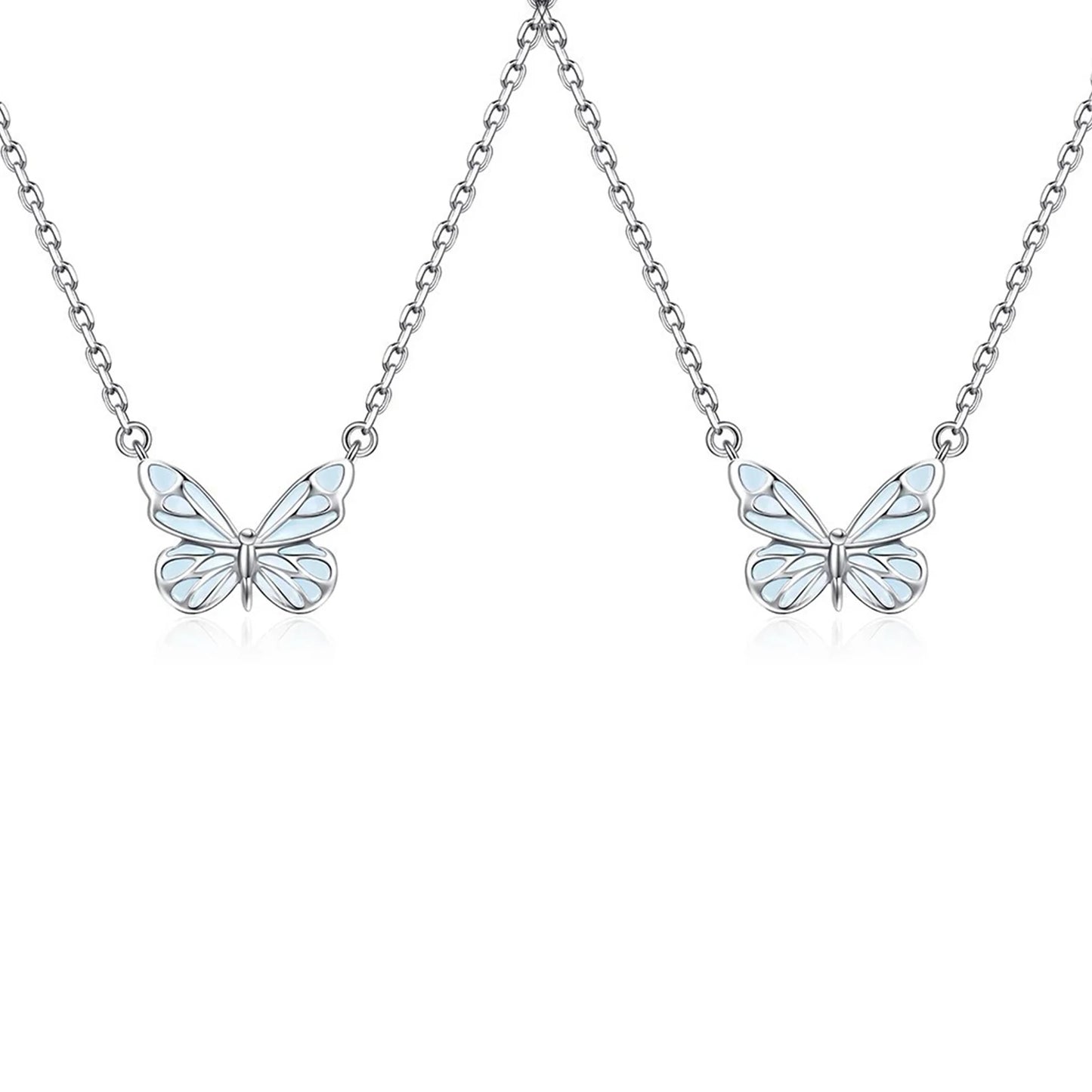 Blue Luminous Butterfly Necklace Bracelet Dainty Butterfly Pendant Necklace Silver Jewellery Set for Lover Friend