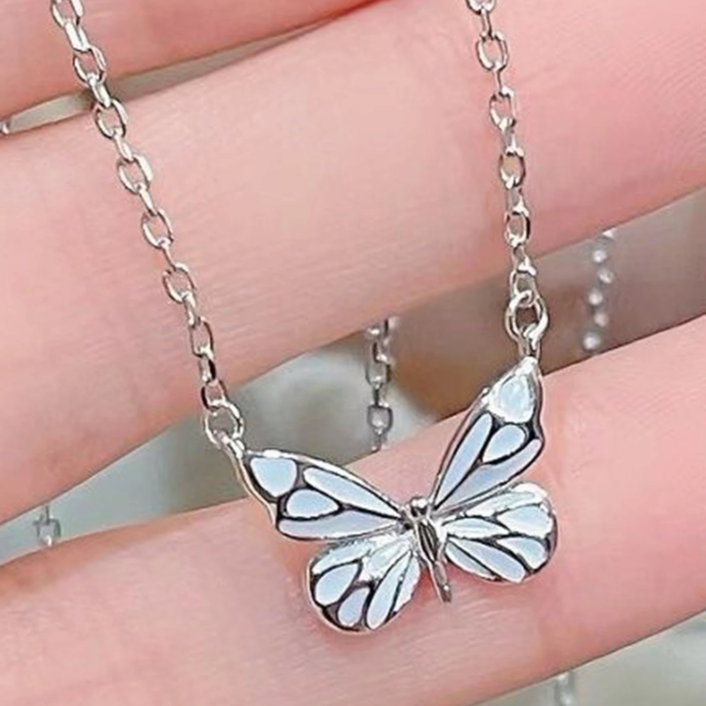 Blue Luminous Butterfly Necklace Bracelet Dainty Butterfly Pendant Necklace Silver Jewellery Set for Lover Friend