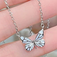 Blue Luminous Butterfly Necklace Bracelet Dainty Butterfly Pendant Necklace Silver Jewellery Set for Lover Friend