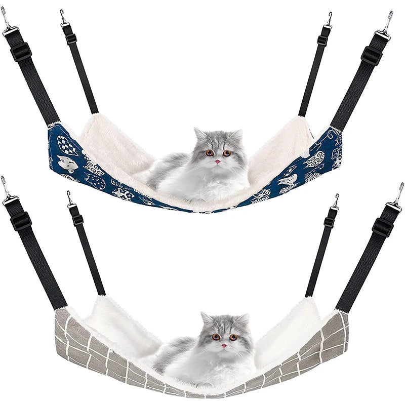 Cat Hanging Hammock with Adjustable Straps Double-Sided Pet Cage Hammock Hanging Bed Resting Sleepy Pad for Small Animals Pets