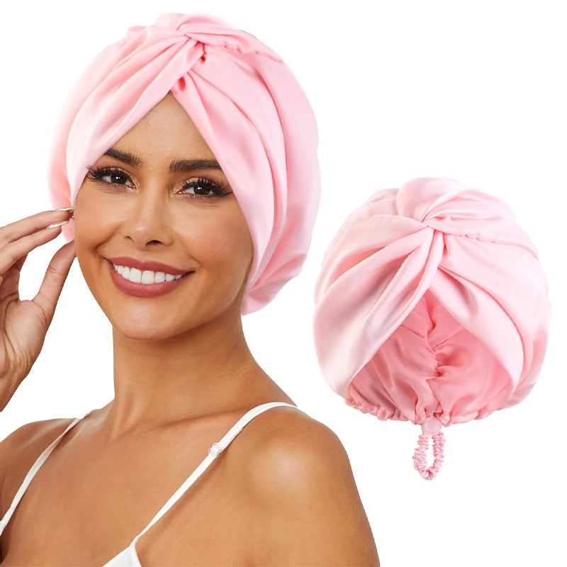 New Silk Turban Bonnets For Women Adjustable Twisted Sleeping Night Cap Stretch Chemo Head Wrap Cap For Curly Ladies