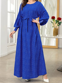 Elegant Moroccan Style Maxi Dress with Geometric Pattern Flowy Bell Sleeves and Flattering V-Neckline for Women