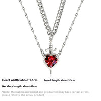 Heart and Sword Couples Necklace Heart Zirconia Chain Trendy Matching Sword Through Heart Necklace Set