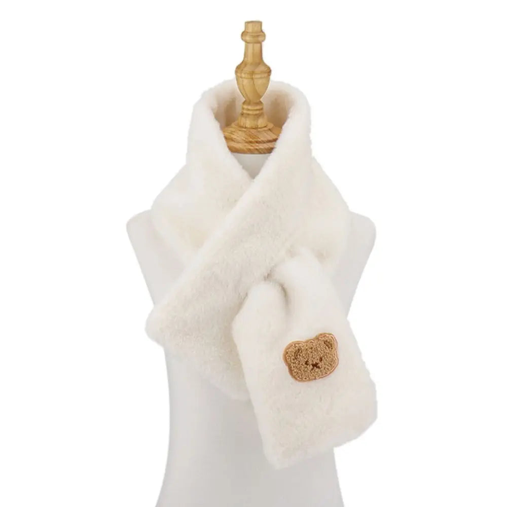 Winter Women Plush Scarf Soft Faux Rabbit Fur Snood Scarves Solid Color Neck Collar Cartoon Bear Girl Neckerchief Warmer Stuff