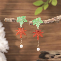 Fashion Rhinestone Red Maple Leaf Earrings For Women Autumn and Winter Crystal Zircon Tassel Earrings Wedding Party Jewelry Gift