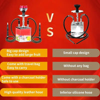 HOT 2 Hose Hookah – Square Hookah Chicha Set with Everything, Travel Hookah Kit with LED Lights and Portable Bag（Black）