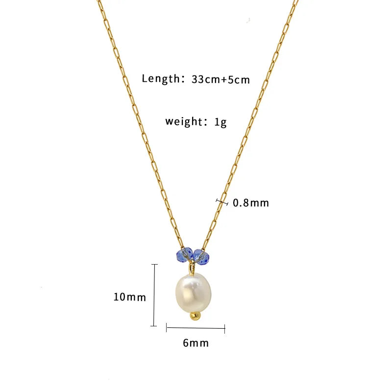 French Baroque Color Fading Blue Stone Pearl Necklace Autumn and Winter 316 Material Necklace Water Drop Female Clavicle Chain
