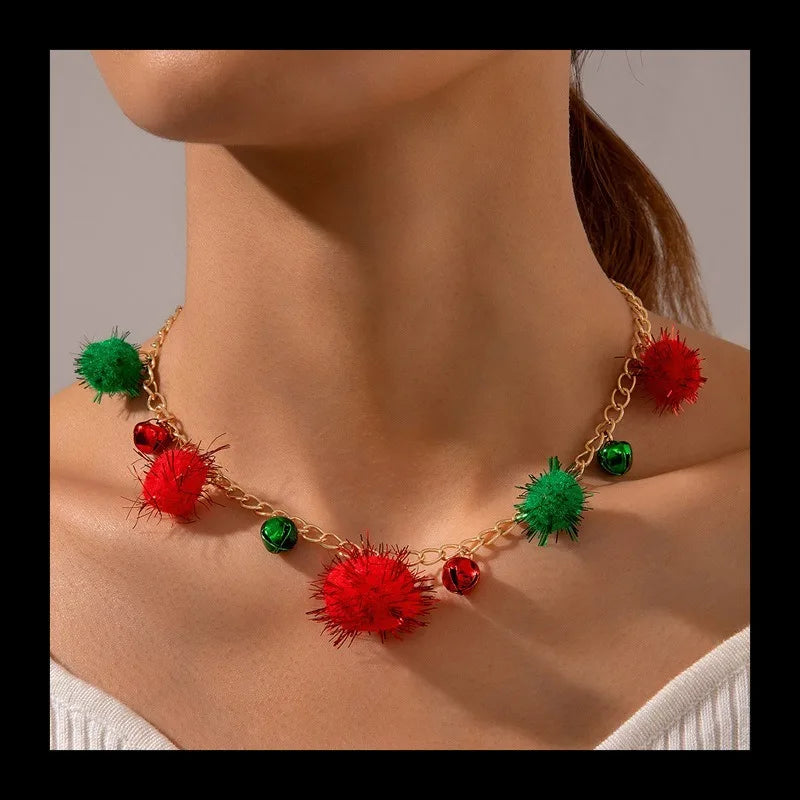 Christmas New Colorful Bell Necklace Female, Irregular Versatile Red-green Autumn and Winter Collarbone Chain