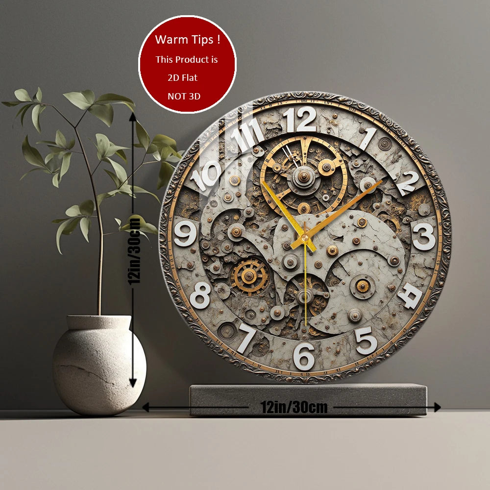 Tempered Glass Wall Clock Antique Gear Clock Face Suitable For Wall Decor or Tabletop Display Anywhere