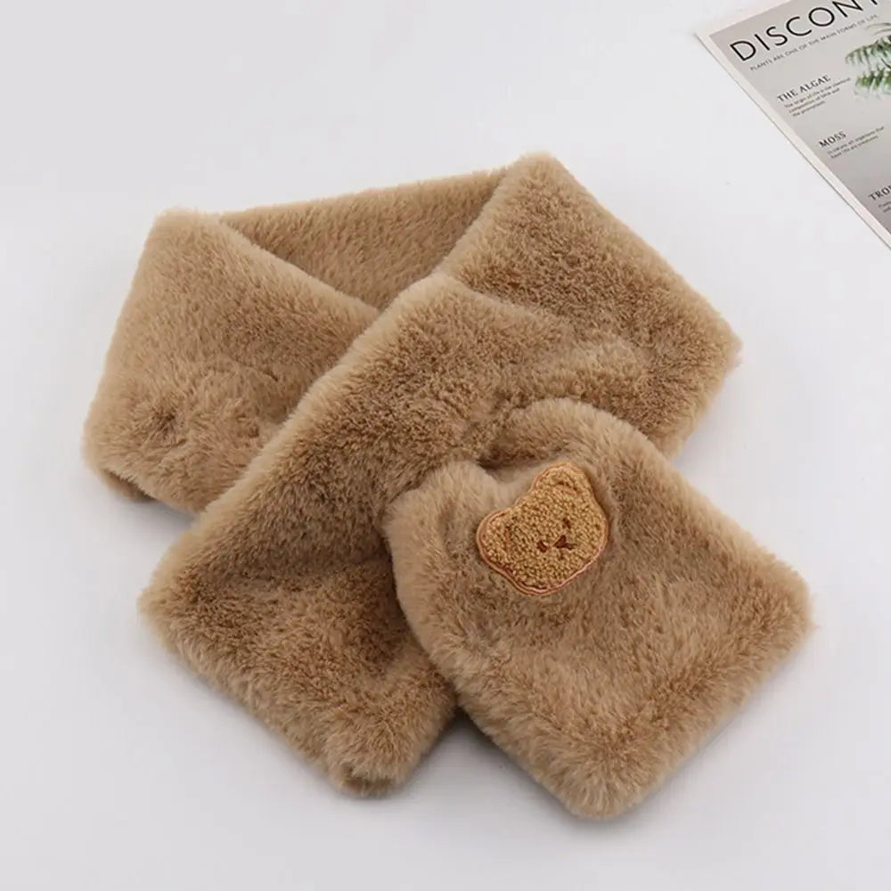 Winter Women Plush Scarf Soft Faux Rabbit Fur Snood Scarves Solid Color Neck Collar Cartoon Bear Girl Neckerchief Warmer Stuff