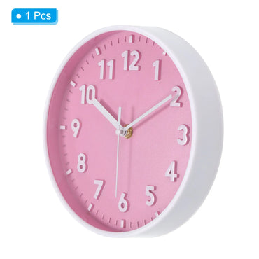 8 Inch Wall Clock 3D Number Quartz Battery Operated Silent Non-Ticking Round Wall Clocks for Office Bedroom Decorative Pink