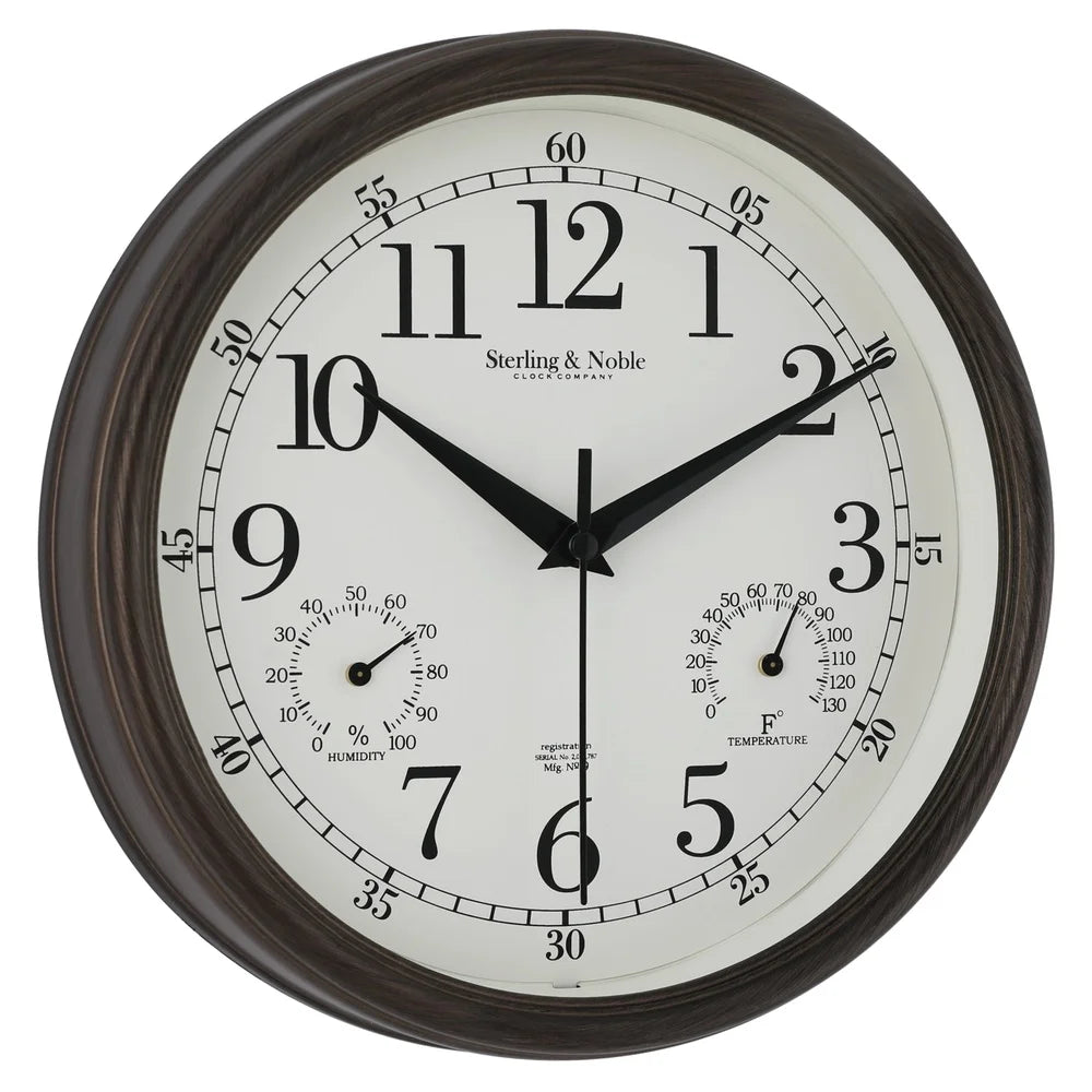 8.75 Inch Antique Bronze Indoor Outdoor Wall Clock with Thermometer Hygrometer Lightweight Durable Quartz Movement Analog Clock