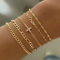 5pcs Fashion Zircon Cross Charm Bracelet Set Elegant High Quality Gold Color Multilayer Bracelets For Women Daily Wear Jewelry