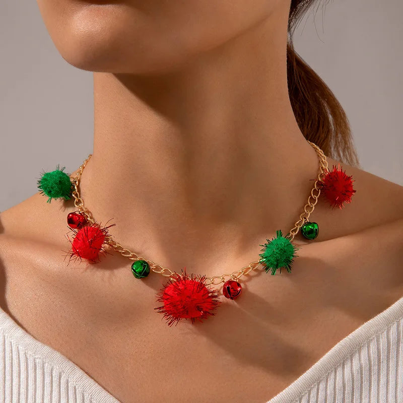 Christmas New Colorful Bell Necklace Female, Irregular Versatile Red-green Autumn and Winter Collarbone Chain
