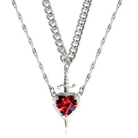 Heart and Sword Couples Necklace Heart Zirconia Chain Trendy Matching Sword Through Heart Necklace Set