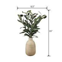 15 Inch Artificial Olive Potted Plant in Wood Finish Vase Home Office Decor Tabletop Accent Piece Realistic Foliage