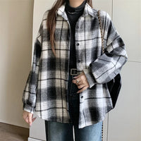 Versatile Button Trendy Outerwear 2026 Thickened Woolen Plaid Shirt Women Loose Mid-Length Autumn Winter New Blouse