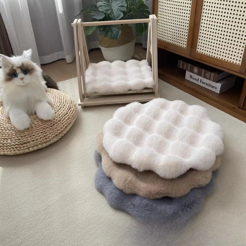 Rabbit Plush Cat Nest Cushion Doghouse Sleep Round Seat Cushion Pet Bed Sleep Wool Pad Autumn and Winter Warm Cat Floor Mat